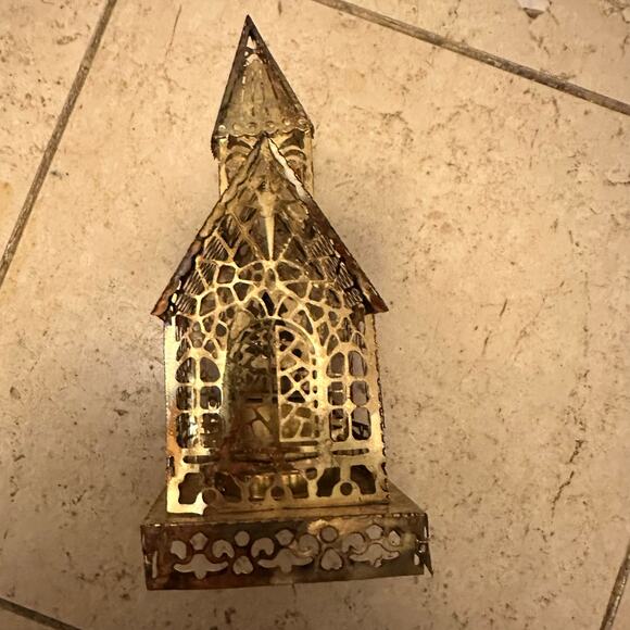 Cutout Brass Shaped Cathedral Church Votive Candle holder Christmas Decoration - Picture 6 of 13